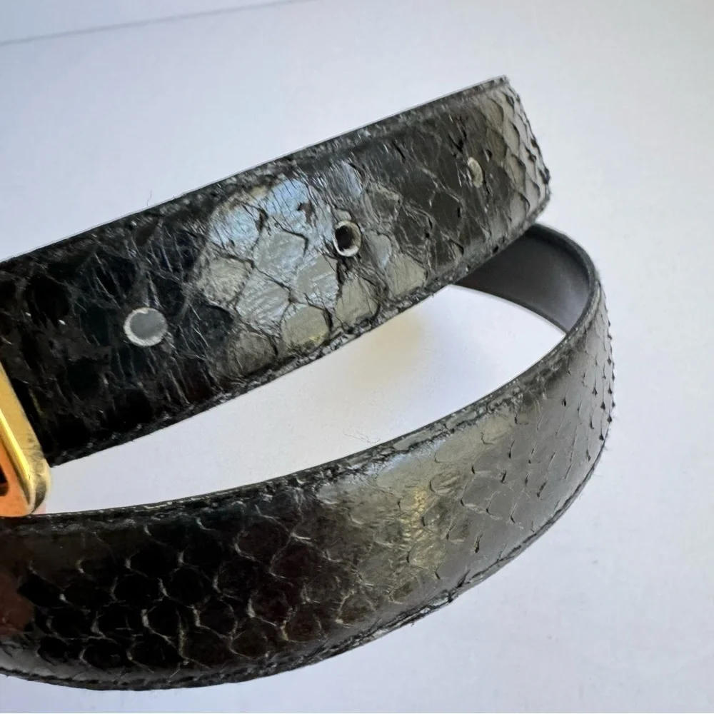 Vintage Snakeskin Belt‎ Blake Reptile Leather Gold Tone Buckle Womens Medium